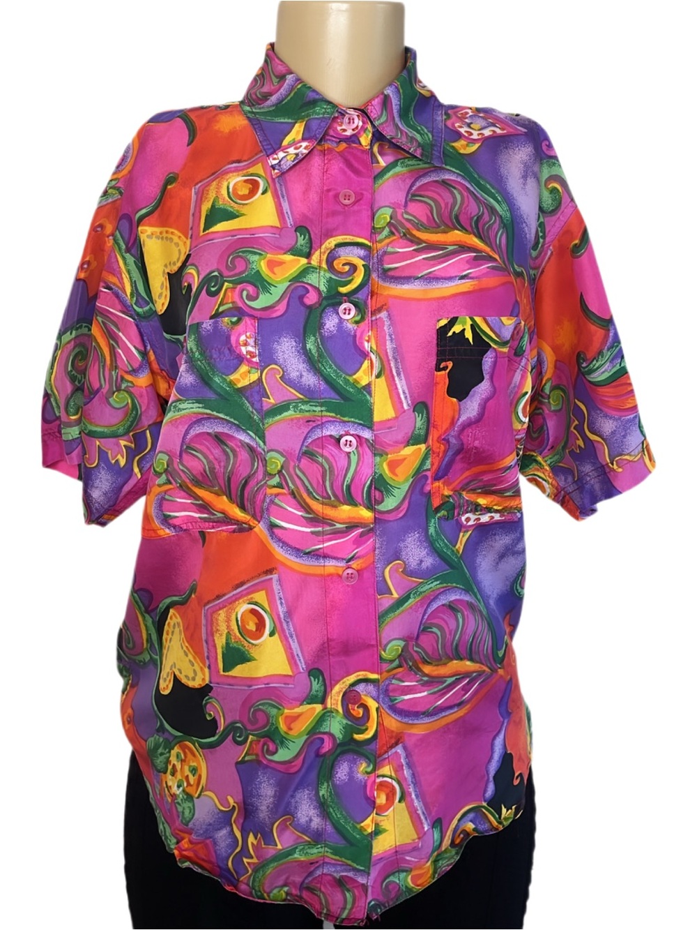 Vintage 90s Silk Colorful Abstract Blouse